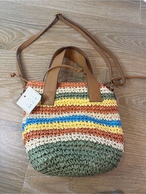 SOL and MER NWT Woven Raffia Satchel Crossbody Bag Multicolor NWT